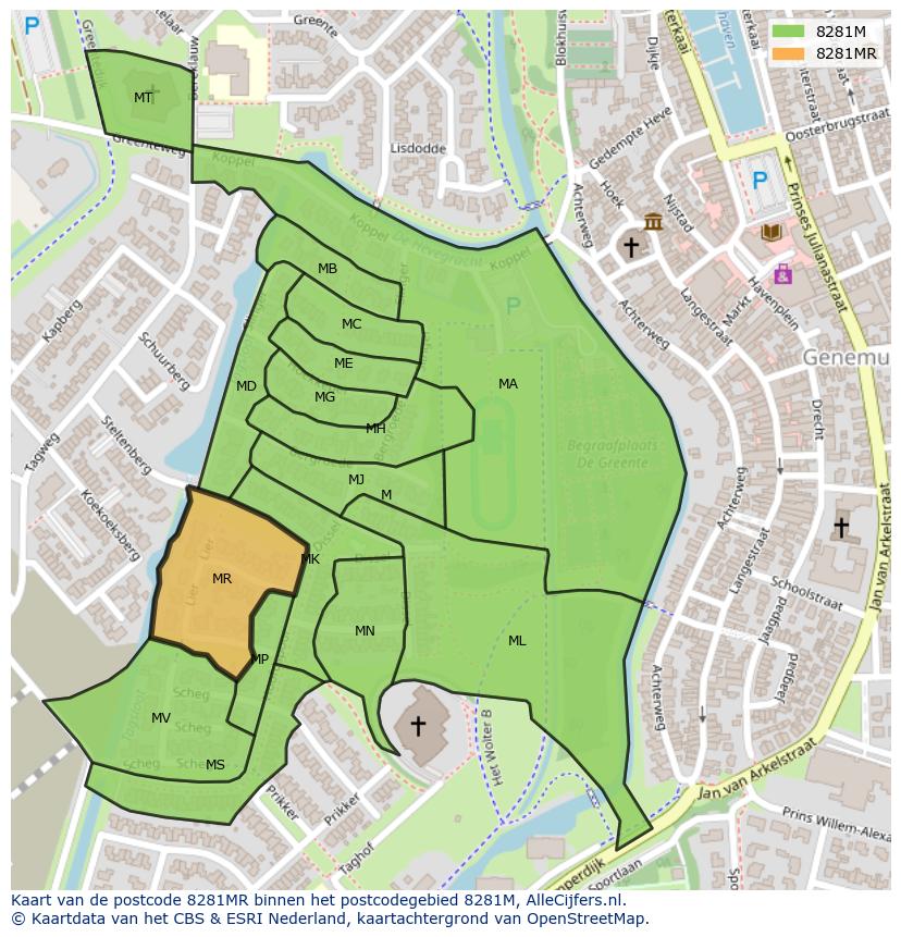 Afbeelding van het postcodegebied 8281 MR op de kaart.