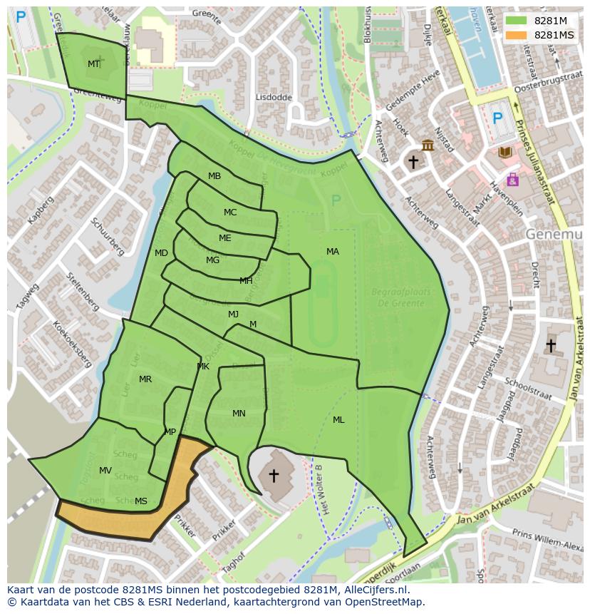 Afbeelding van het postcodegebied 8281 MS op de kaart.