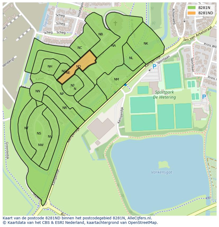 Afbeelding van het postcodegebied 8281 ND op de kaart.