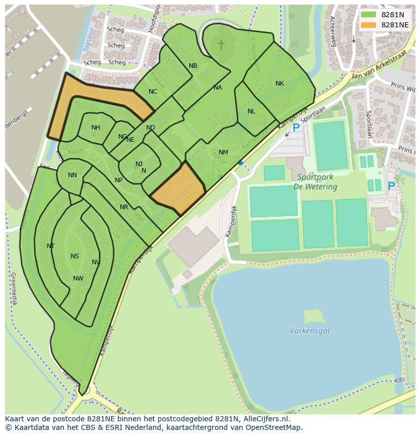 Afbeelding van het postcodegebied 8281 NE op de kaart.