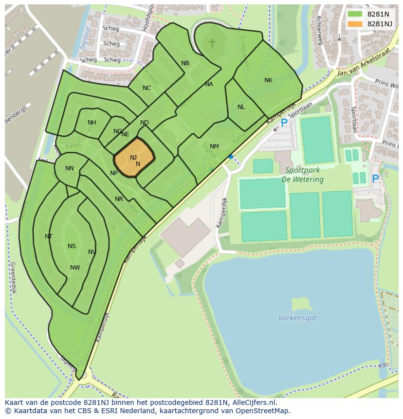 Afbeelding van het postcodegebied 8281 NJ op de kaart.