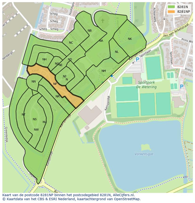 Afbeelding van het postcodegebied 8281 NP op de kaart.