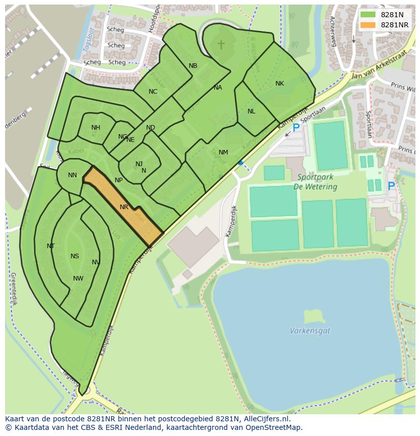 Afbeelding van het postcodegebied 8281 NR op de kaart.