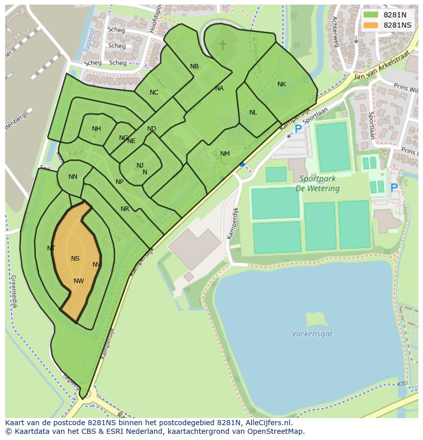 Afbeelding van het postcodegebied 8281 NS op de kaart.
