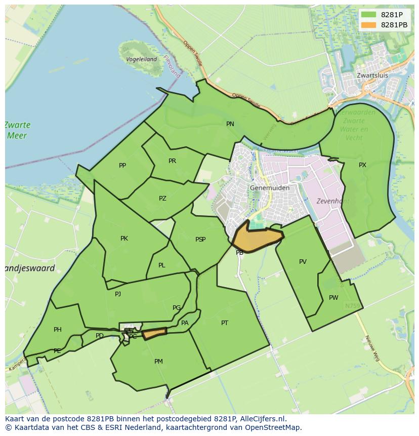 Afbeelding van het postcodegebied 8281 PB op de kaart.