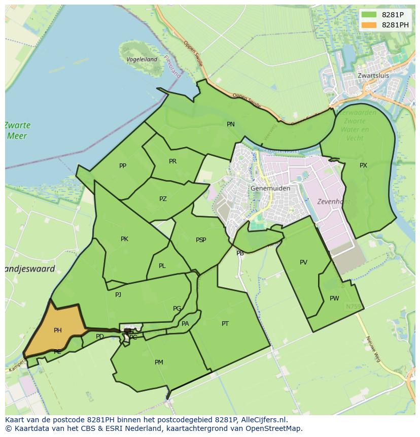 Afbeelding van het postcodegebied 8281 PH op de kaart.