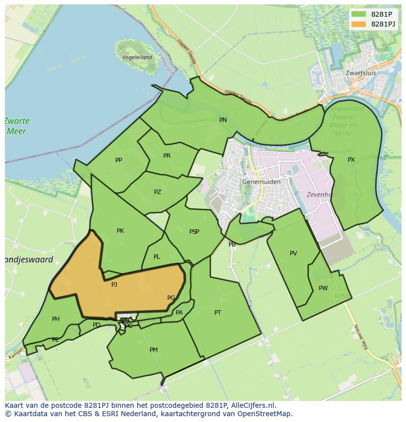 Afbeelding van het postcodegebied 8281 PJ op de kaart.