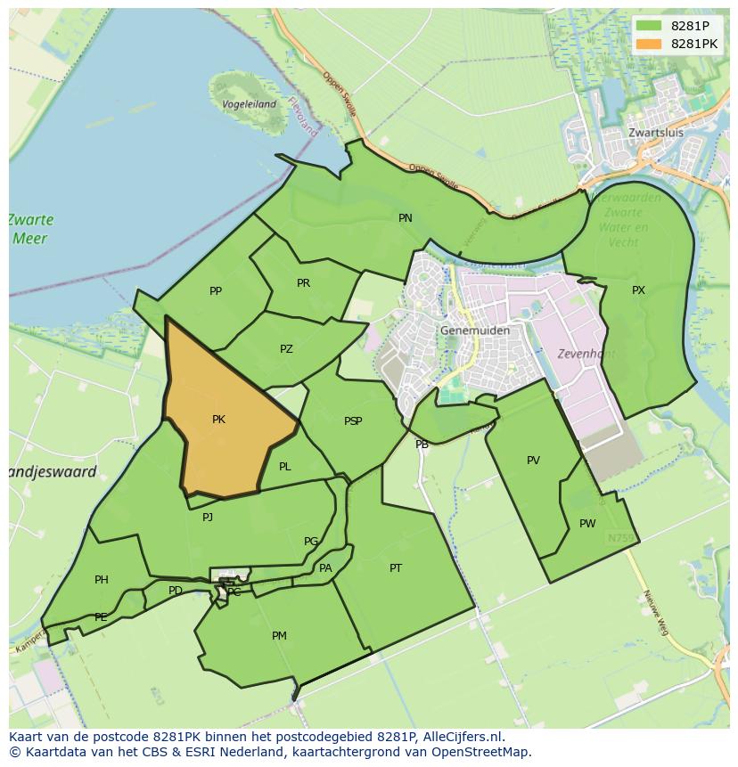 Afbeelding van het postcodegebied 8281 PK op de kaart.