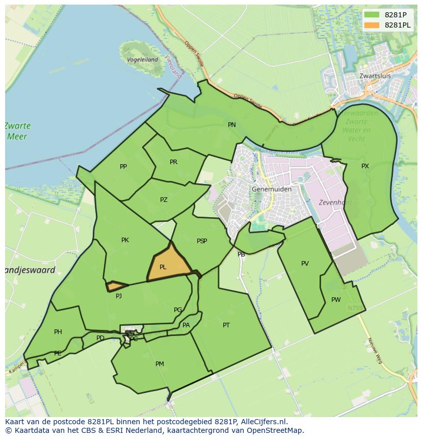 Afbeelding van het postcodegebied 8281 PL op de kaart.