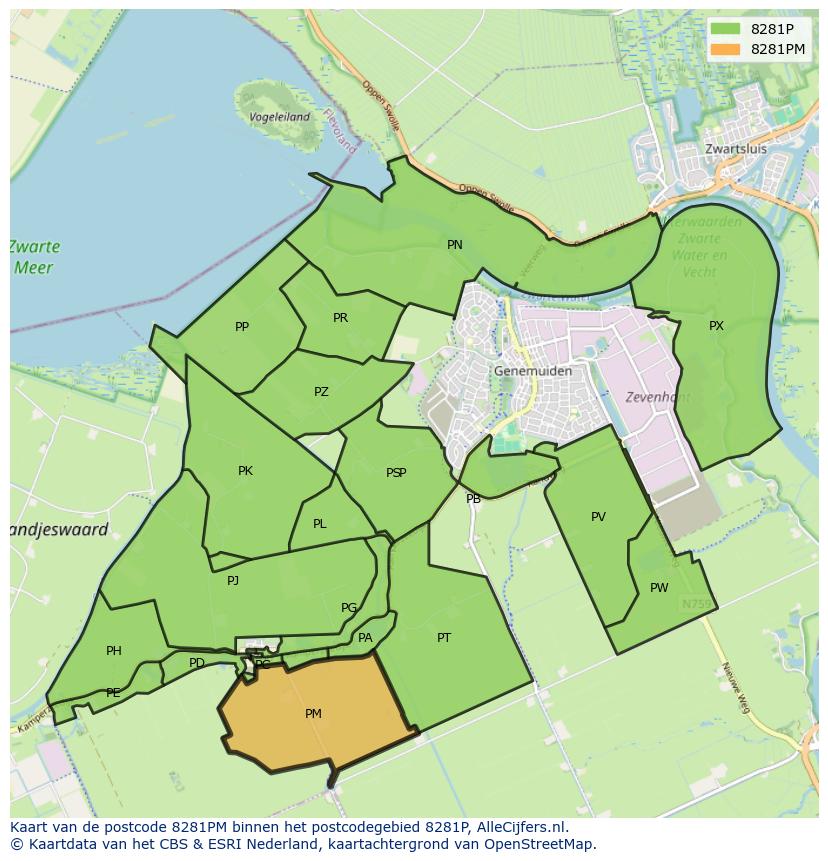Afbeelding van het postcodegebied 8281 PM op de kaart.
