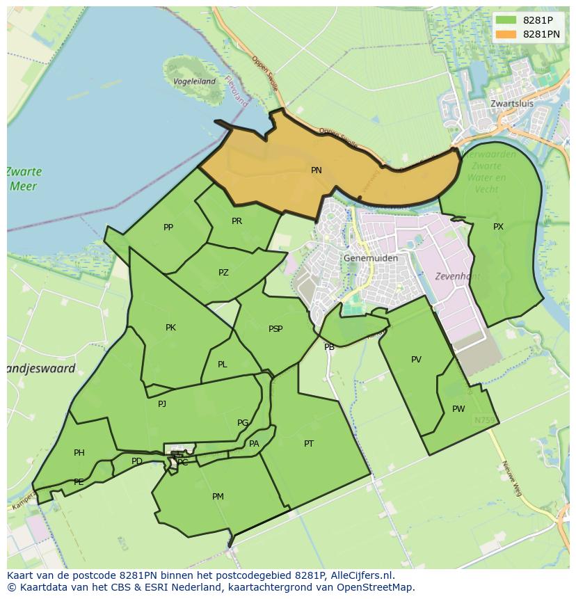 Afbeelding van het postcodegebied 8281 PN op de kaart.