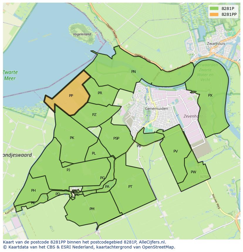 Afbeelding van het postcodegebied 8281 PP op de kaart.