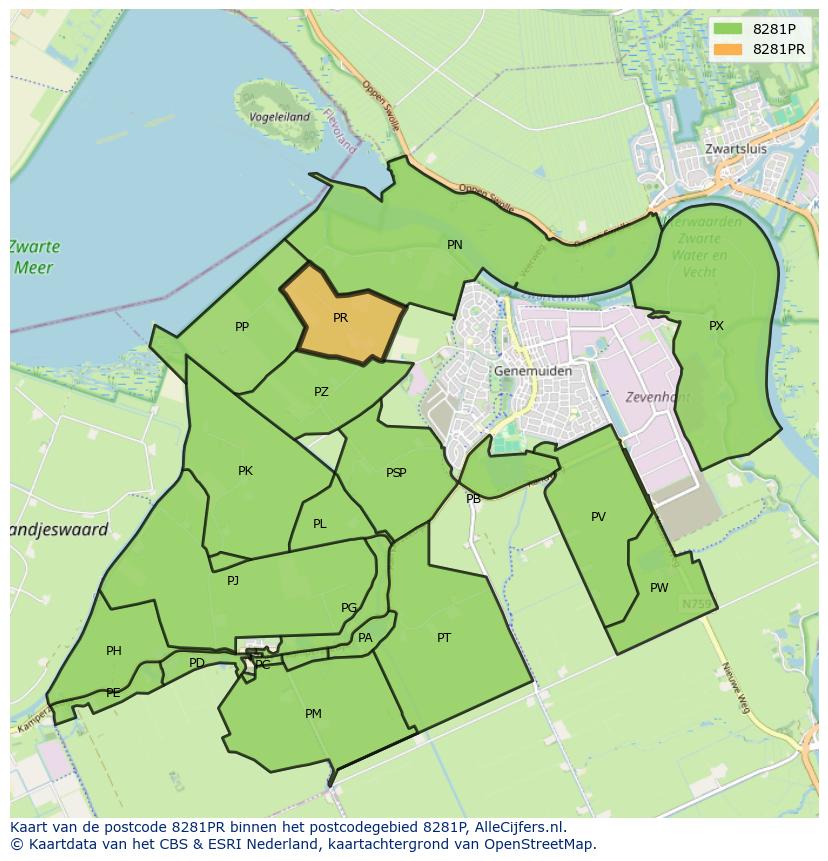 Afbeelding van het postcodegebied 8281 PR op de kaart.