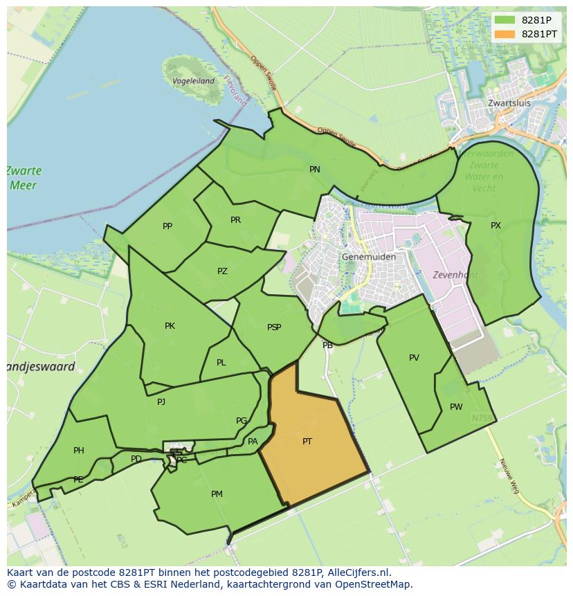Afbeelding van het postcodegebied 8281 PT op de kaart.