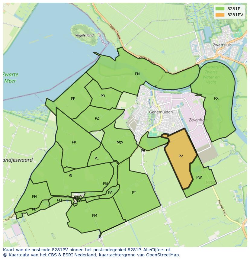 Afbeelding van het postcodegebied 8281 PV op de kaart.