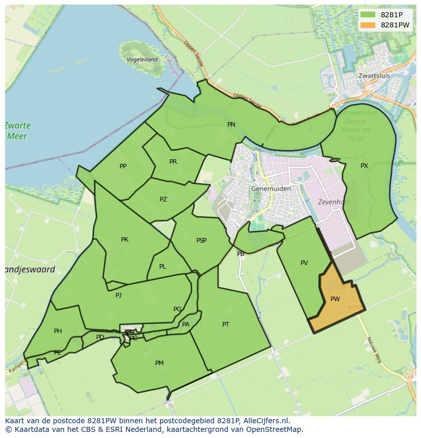 Afbeelding van het postcodegebied 8281 PW op de kaart.