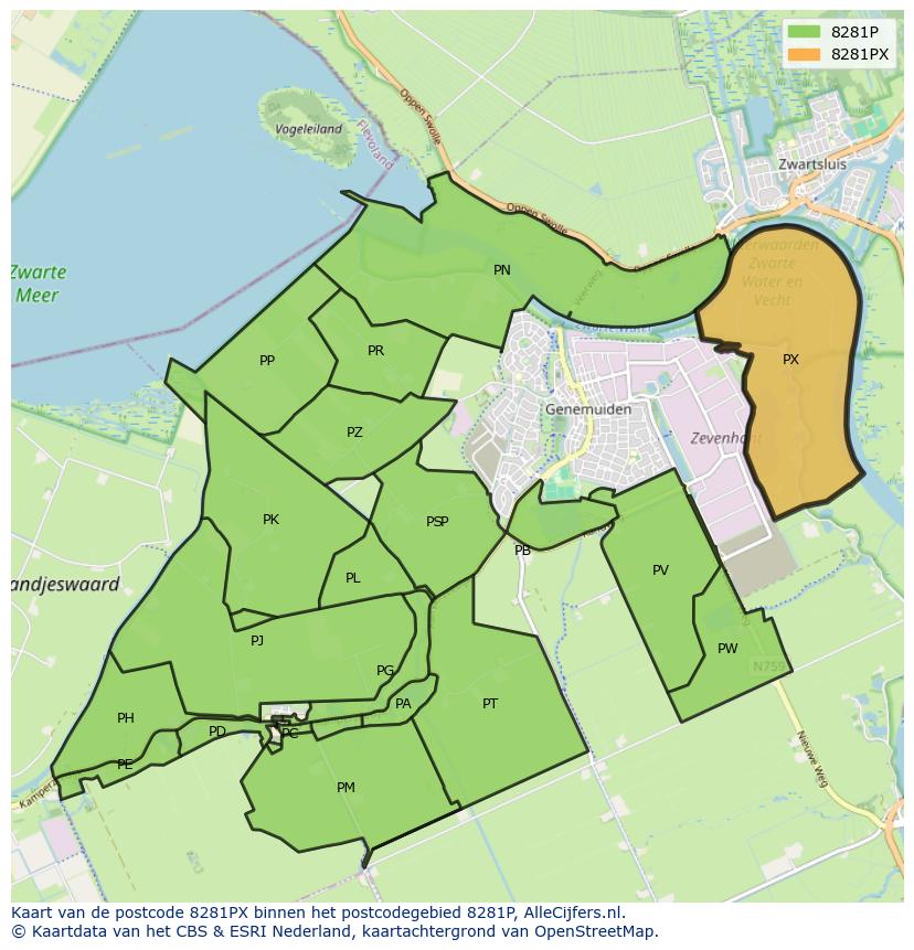 Afbeelding van het postcodegebied 8281 PX op de kaart.