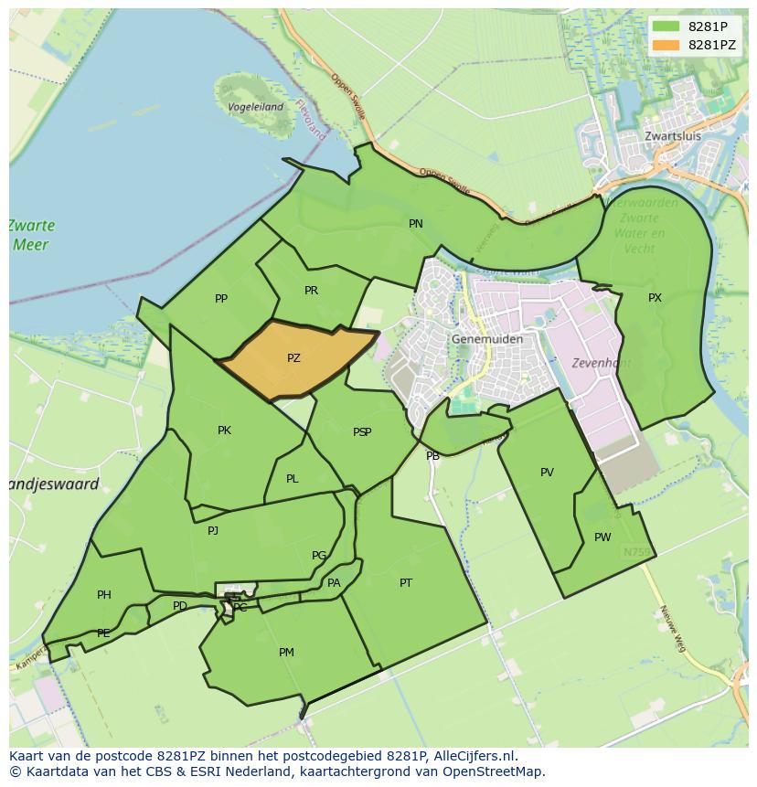 Afbeelding van het postcodegebied 8281 PZ op de kaart.