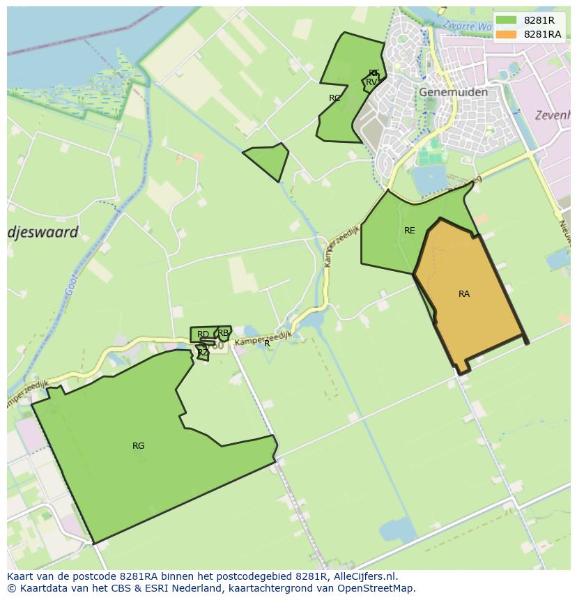 Afbeelding van het postcodegebied 8281 RA op de kaart.