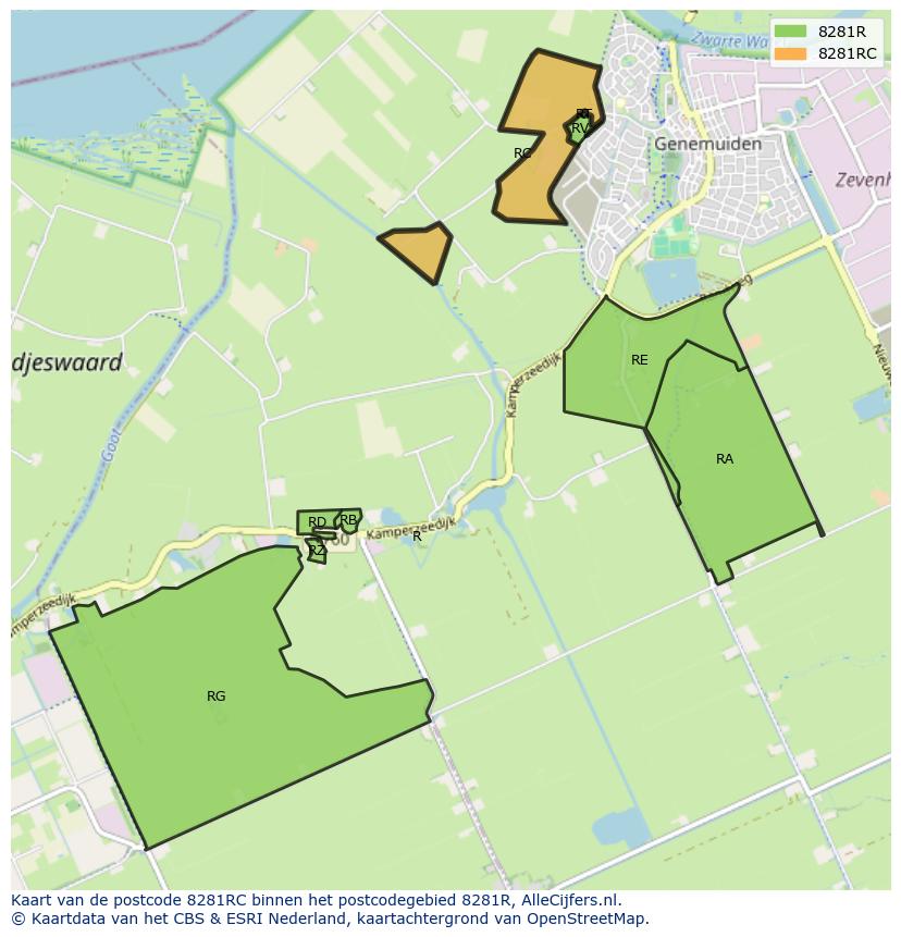 Afbeelding van het postcodegebied 8281 RC op de kaart.