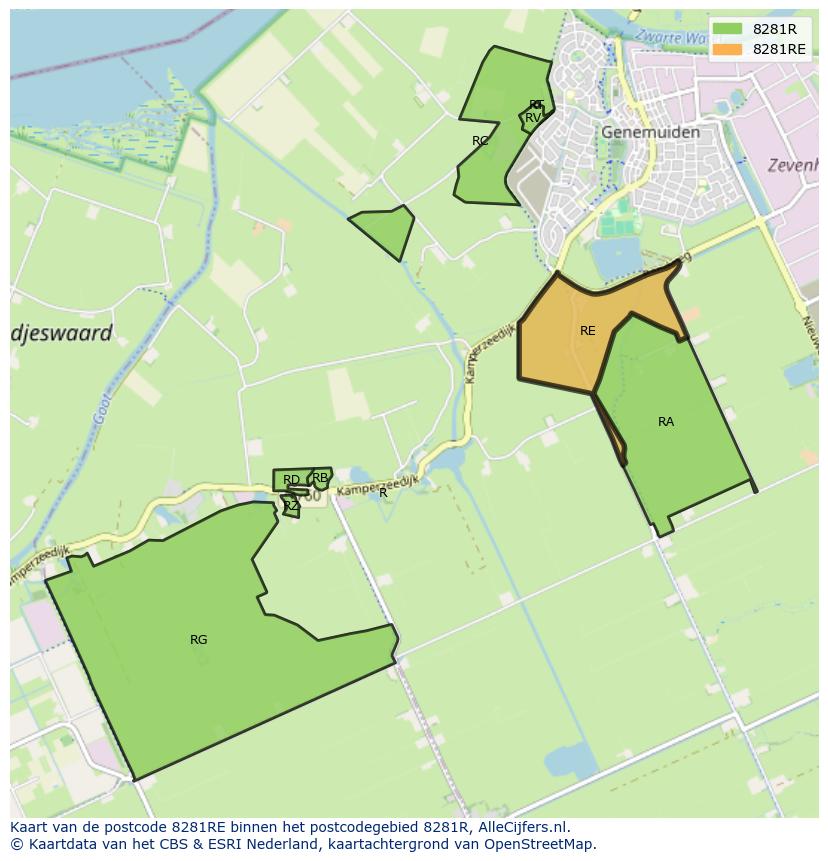 Afbeelding van het postcodegebied 8281 RE op de kaart.