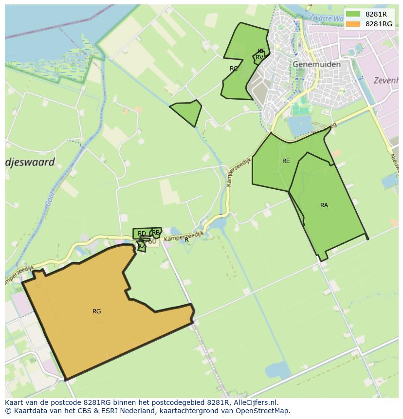 Afbeelding van het postcodegebied 8281 RG op de kaart.