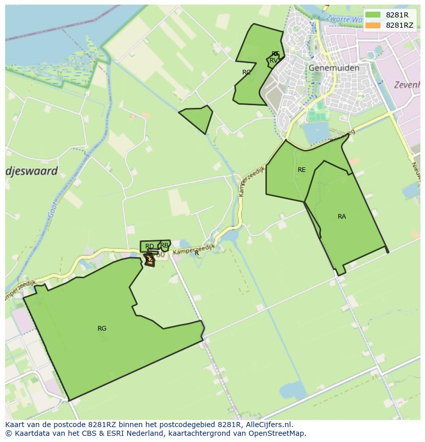 Afbeelding van het postcodegebied 8281 RZ op de kaart.