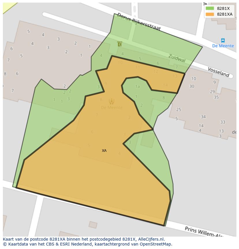 Afbeelding van het postcodegebied 8281 XA op de kaart.