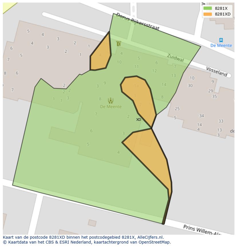 Afbeelding van het postcodegebied 8281 XD op de kaart.