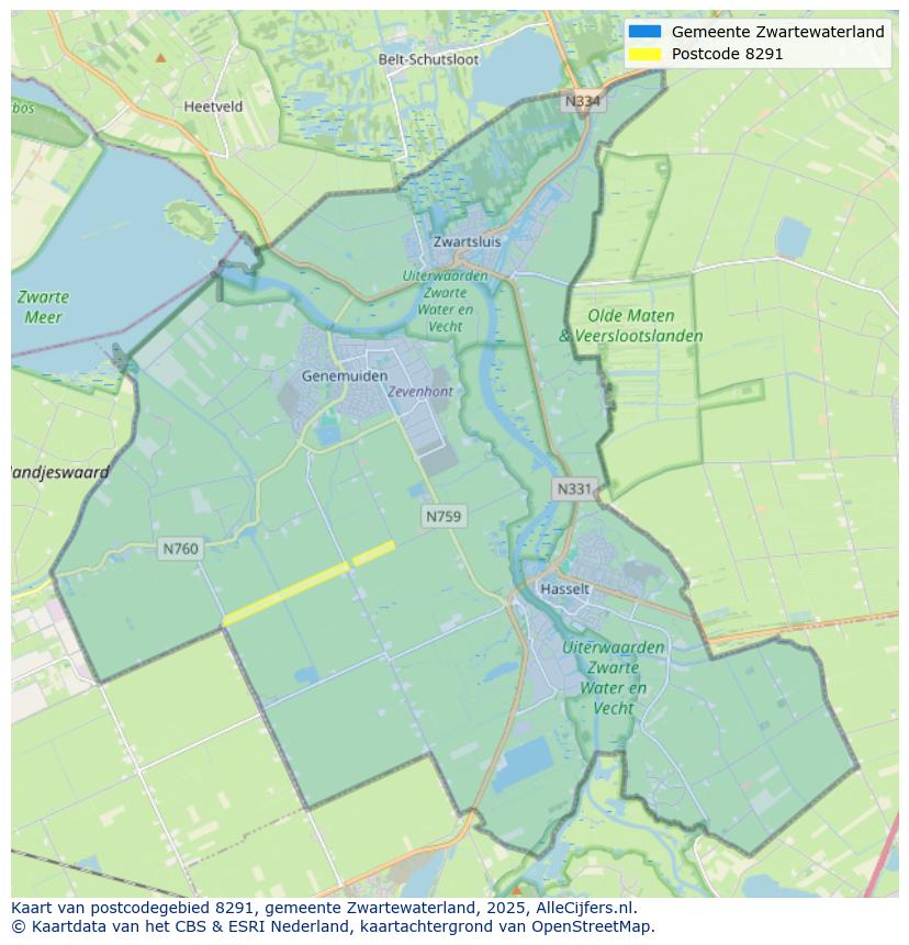 Afbeelding van het postcodegebied 8291 op de kaart.