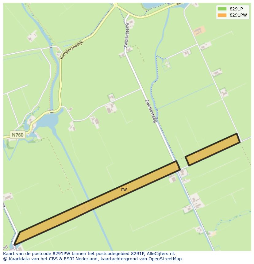 Afbeelding van het postcodegebied 8291 PW op de kaart.
