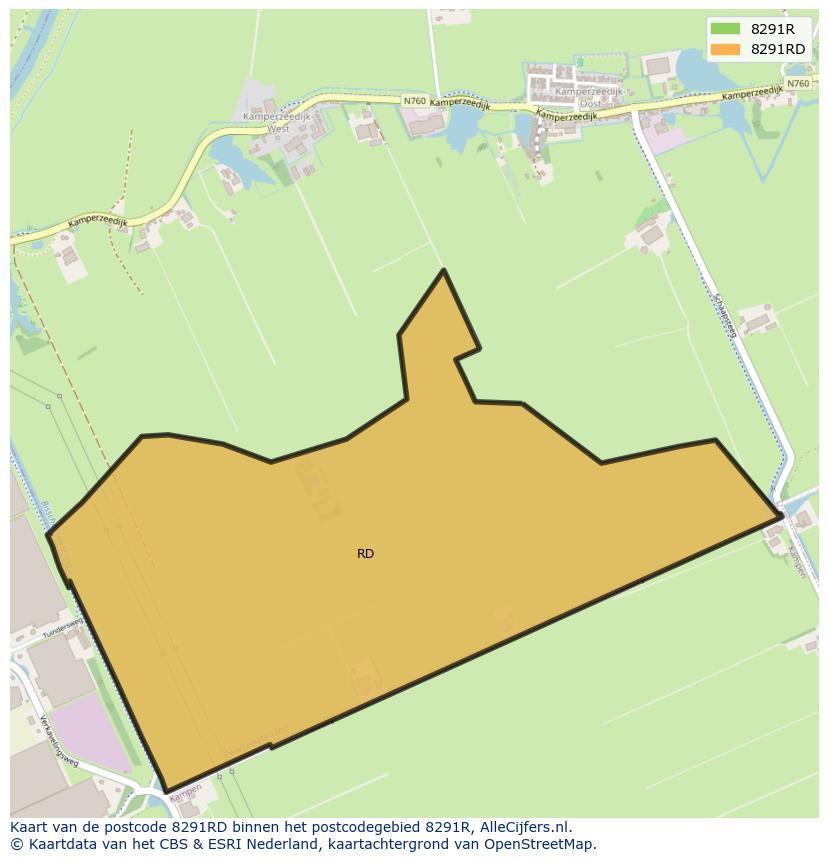 Afbeelding van het postcodegebied 8291 RD op de kaart.
