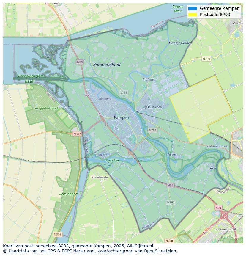 Afbeelding van het postcodegebied 8293 op de kaart.