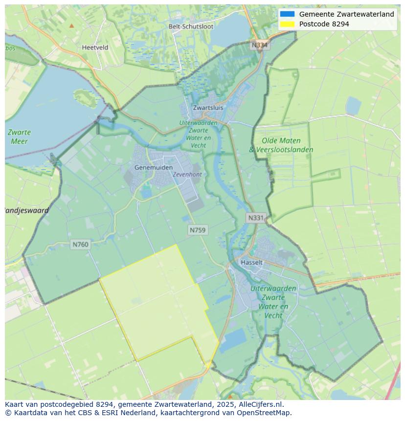 Afbeelding van het postcodegebied 8294 op de kaart.
