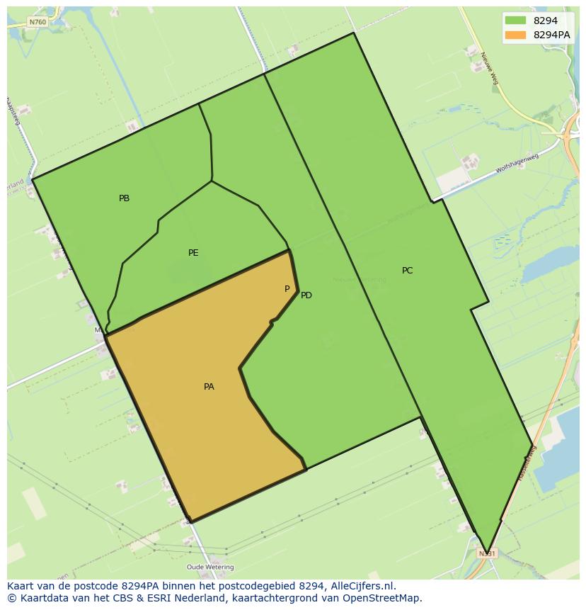Afbeelding van het postcodegebied 8294 PA op de kaart.