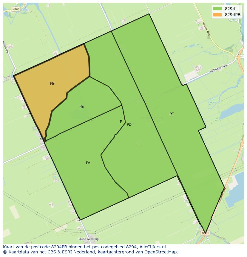 Afbeelding van het postcodegebied 8294 PB op de kaart.