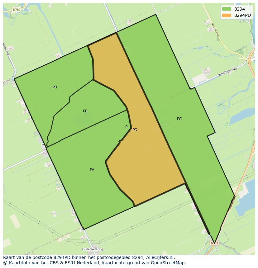 Afbeelding van het postcodegebied 8294 PD op de kaart.