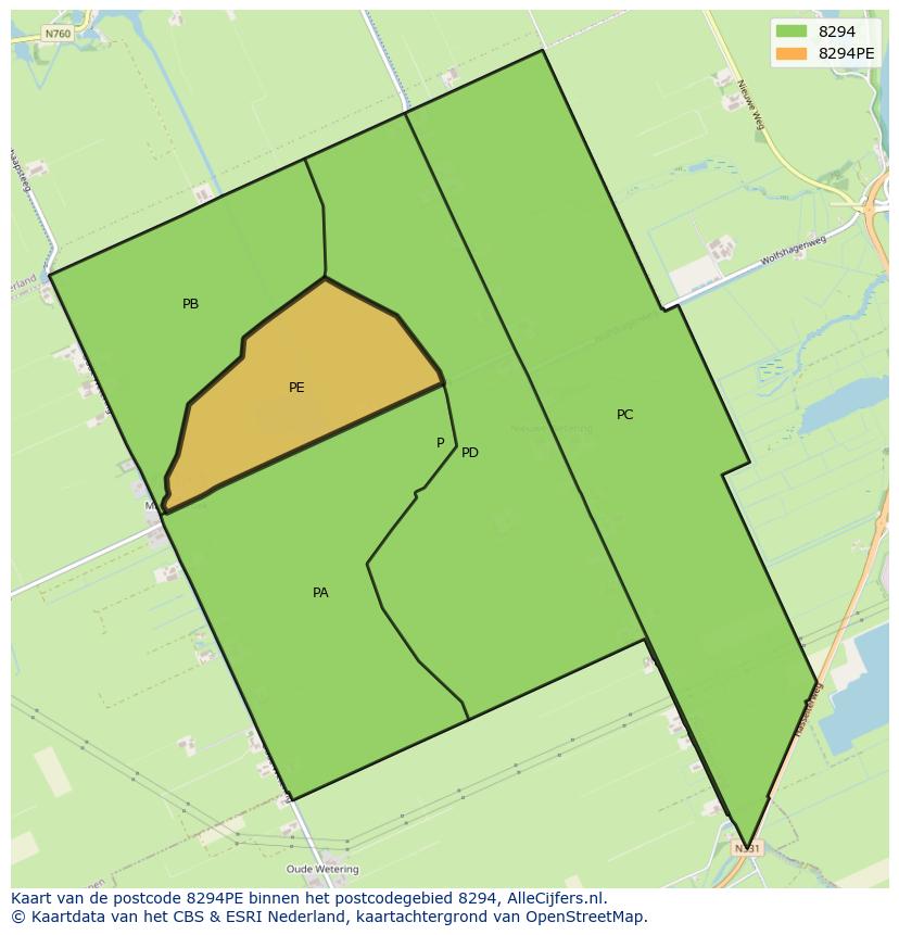 Afbeelding van het postcodegebied 8294 PE op de kaart.