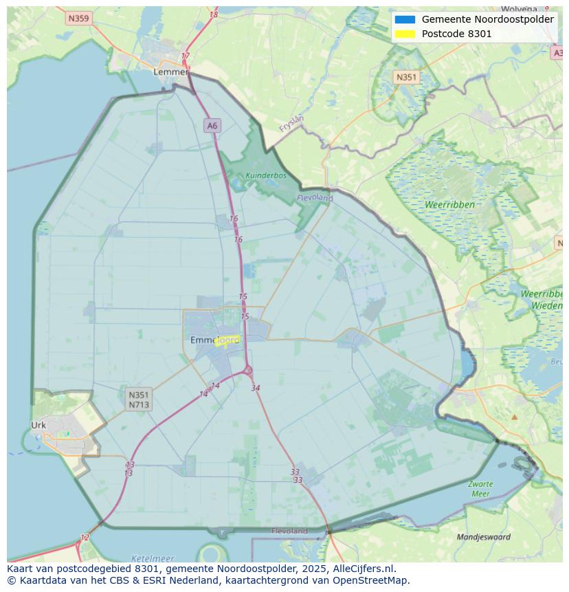 Afbeelding van het postcodegebied 8301 op de kaart.