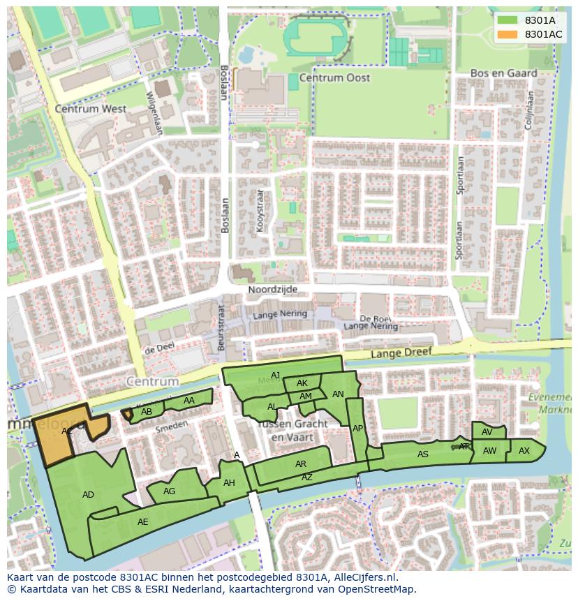 Afbeelding van het postcodegebied 8301 AC op de kaart.