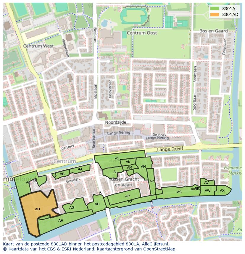 Afbeelding van het postcodegebied 8301 AD op de kaart.