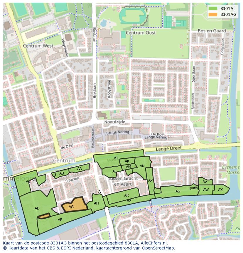 Afbeelding van het postcodegebied 8301 AG op de kaart.