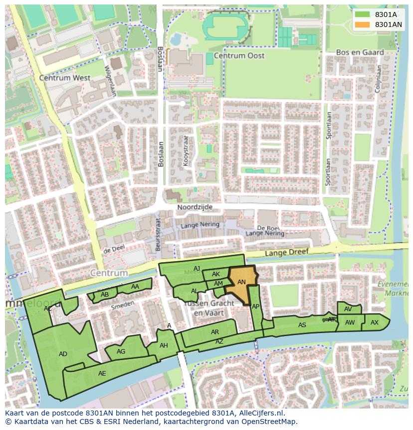 Afbeelding van het postcodegebied 8301 AN op de kaart.