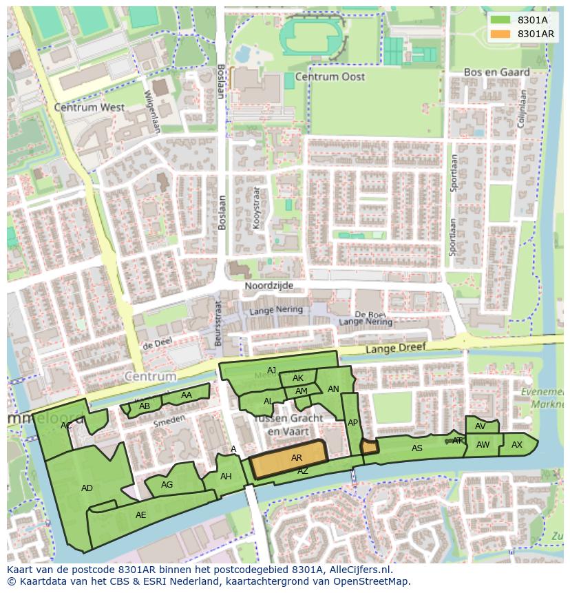 Afbeelding van het postcodegebied 8301 AR op de kaart.
