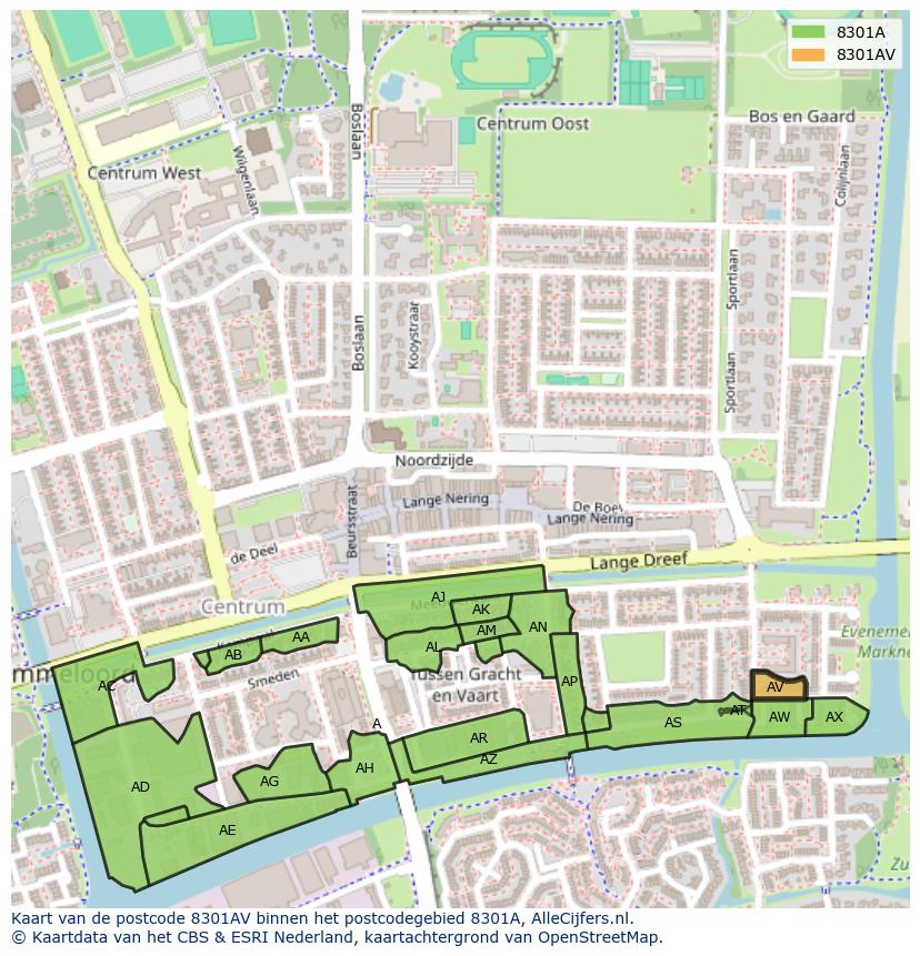 Afbeelding van het postcodegebied 8301 AV op de kaart.