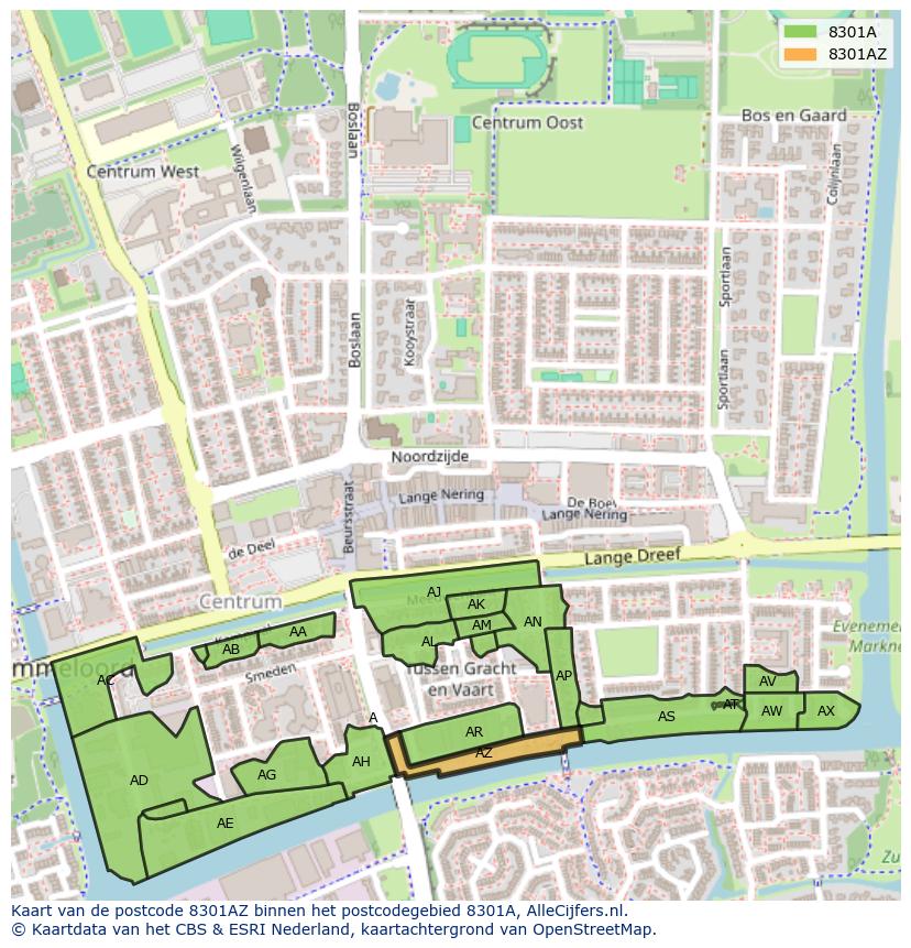 Afbeelding van het postcodegebied 8301 AZ op de kaart.