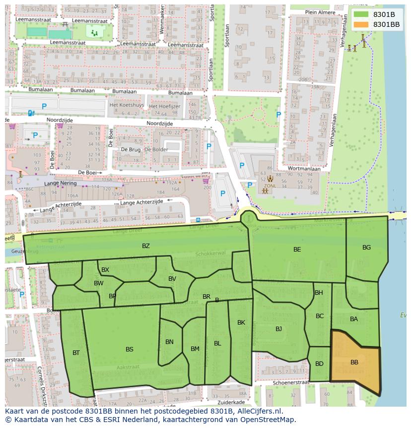 Afbeelding van het postcodegebied 8301 BB op de kaart.