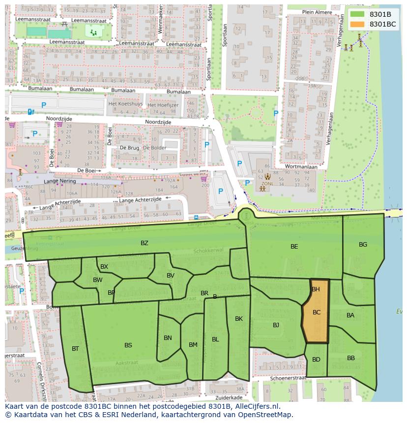 Afbeelding van het postcodegebied 8301 BC op de kaart.
