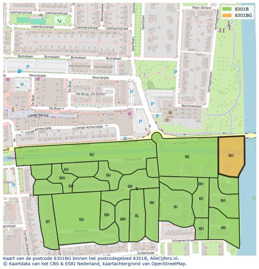 Afbeelding van het postcodegebied 8301 BG op de kaart.