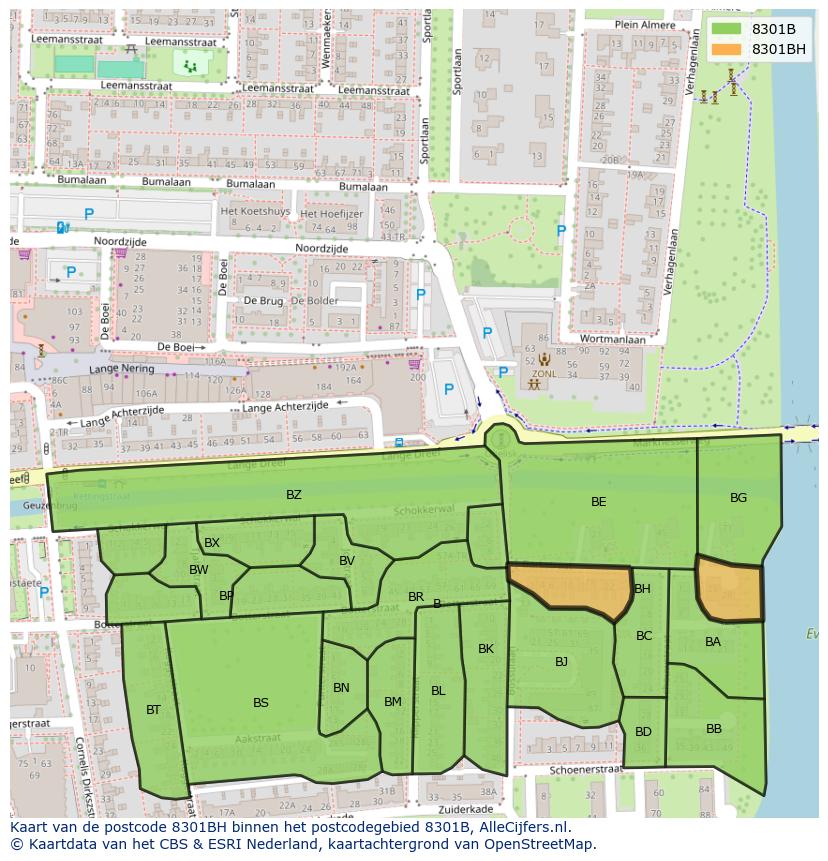 Afbeelding van het postcodegebied 8301 BH op de kaart.